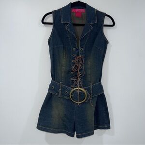 Hot Kiss Denim Sleeveless Romper with Belt